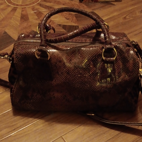 CYNTHIA ROWLEY BROWN SNAKE / LEOPARD PONY SKIN SATCHEL LARGE - Picture 3 of 12